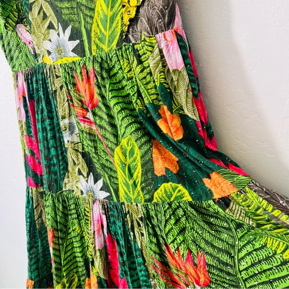 Palms Away Floral Tropical Resort Wear Dress Medium - Picture 11 of 13